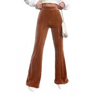 NEW PRETTY BASH corduroy/velvet high waist flare pants in chestnut